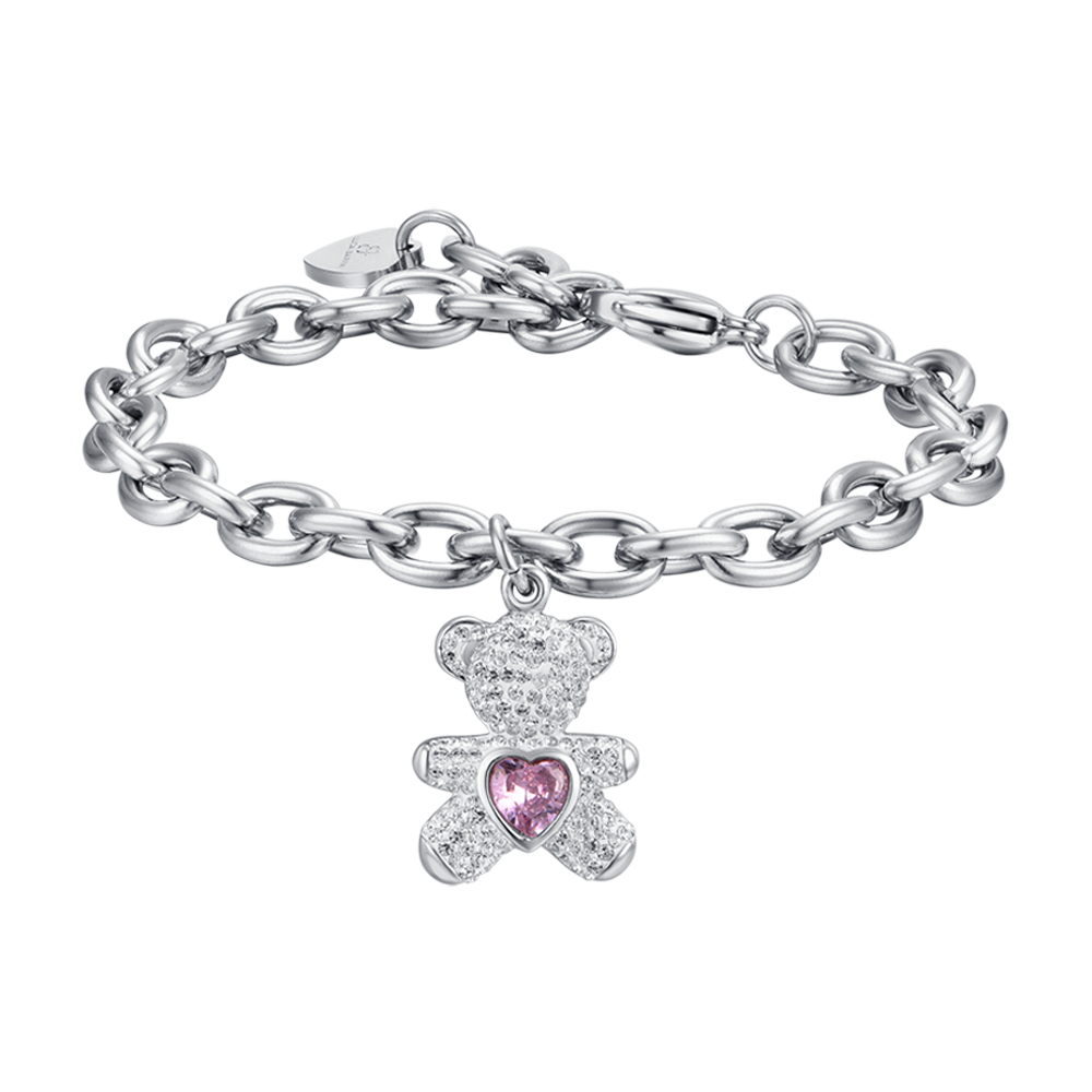 BRACELET ACIER POUR FEMME AVEC OURS AVEC CRISTAUX ROSE ET BLANC Luca Barra