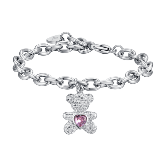 BRACELET ACIER POUR FEMME AVEC OURS AVEC CRISTAUX ROSE ET BLANC Luca Barra