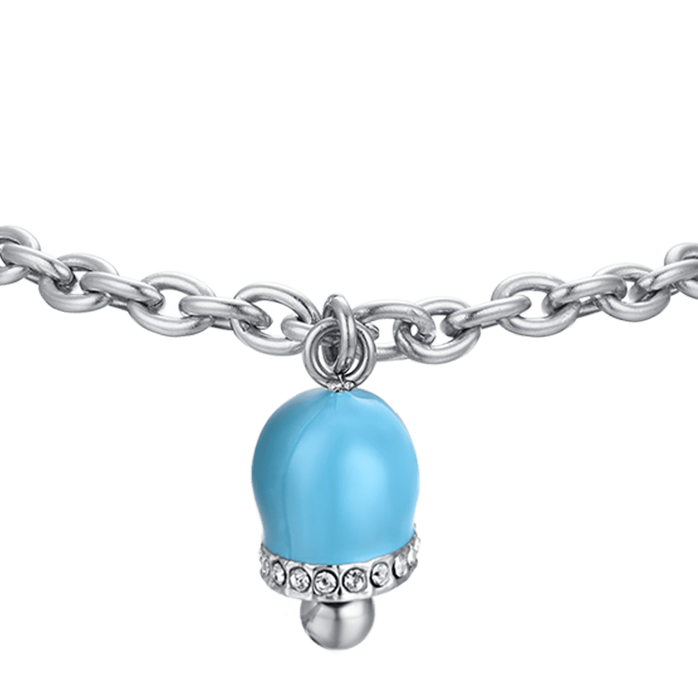 BRACELET FEMME EN ACIER AVEC CLOCHE ÉMAILLÉE TURQUOISE ET CRISTAUX