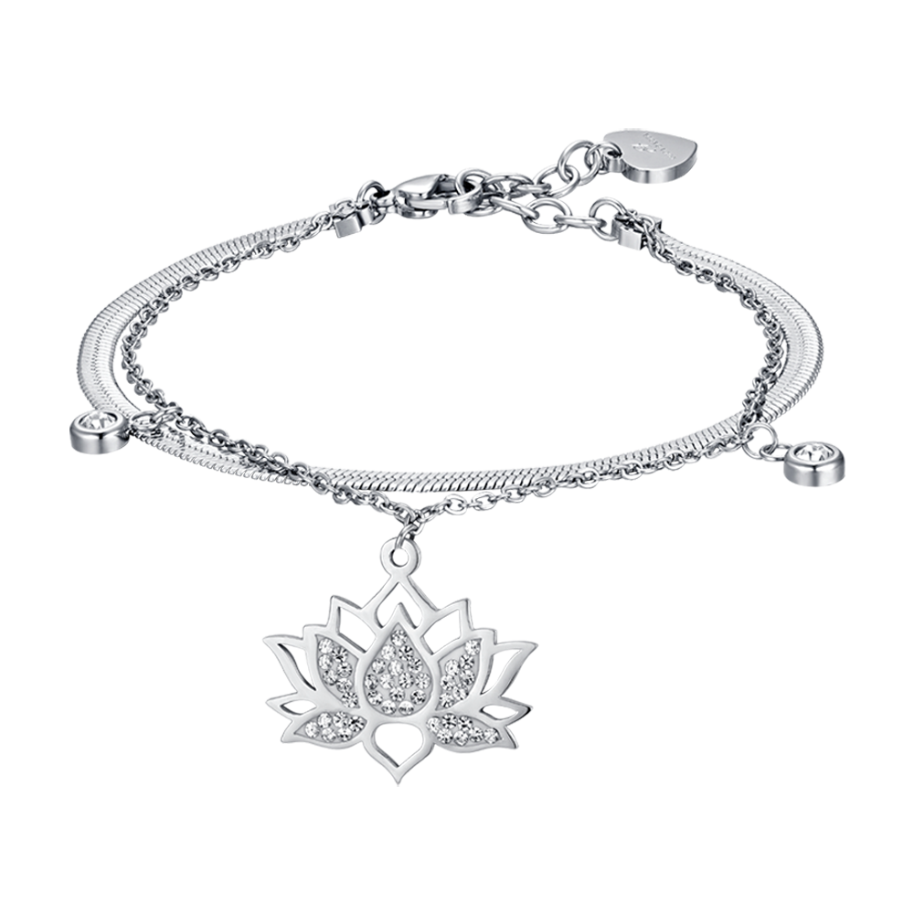 BRACELET FEMME EN ACIER AVEC FLEUR DE LOTUS AVEC CRISTAUX BLANCS Luca Barra