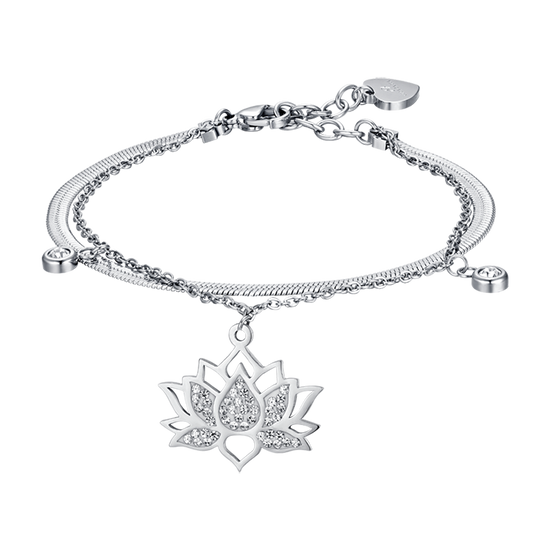 BRACELET FEMME EN ACIER AVEC FLEUR DE LOTUS AVEC CRISTAUX BLANCS Luca Barra