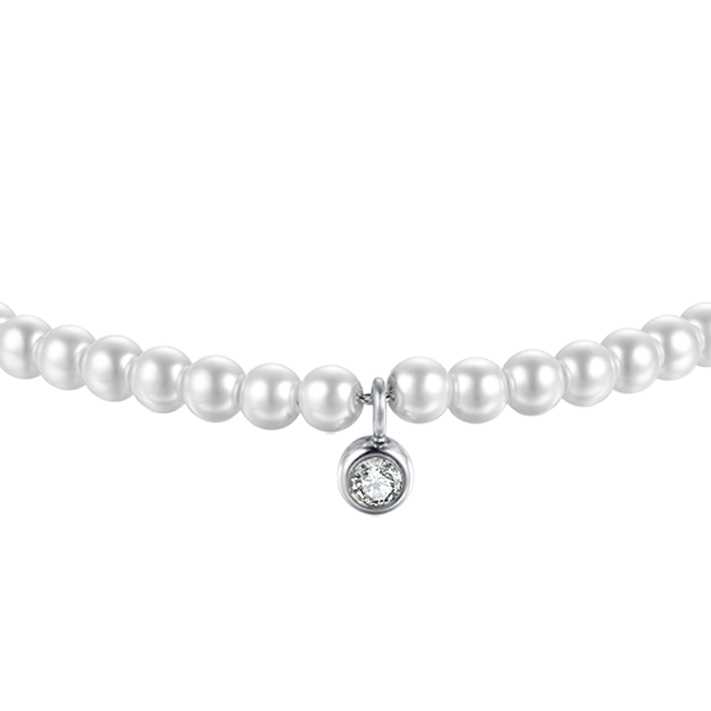 BRACCIALE DONNA IN ACCIAIO CON PERLE CON CRISTALLO BIANCO Luca Barra