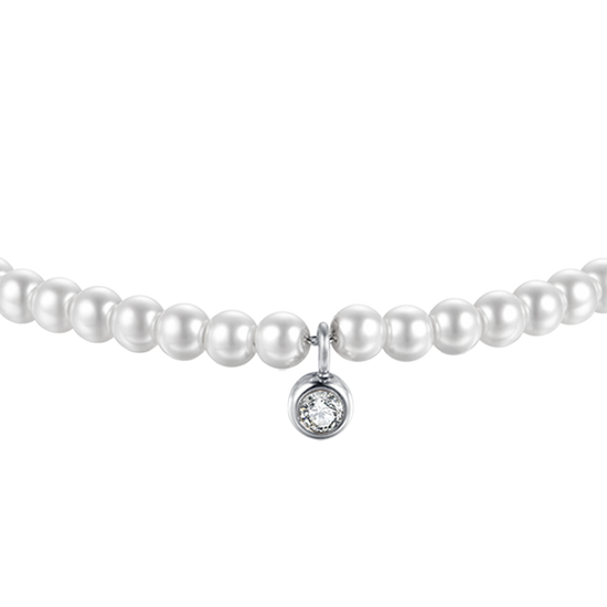 BRACCIALE DONNA IN ACCIAIO CON PERLE CON CRISTALLO BIANCO Luca Barra