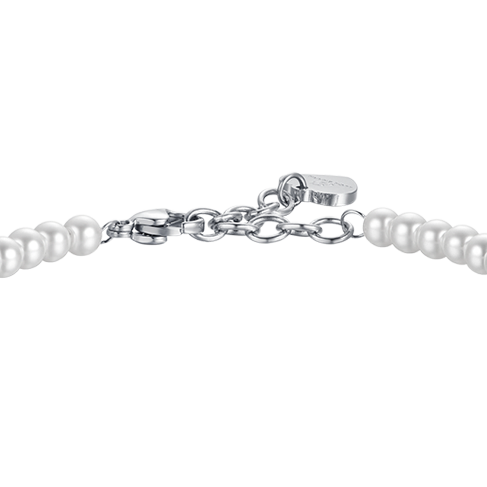 BRACCIALE DONNA IN ACCIAIO CON PERLE CON CRISTALLO BIANCO Luca Barra