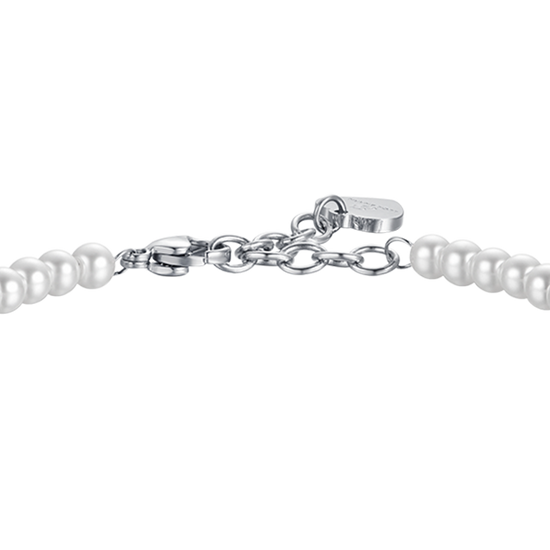 BRACCIALE DONNA IN ACCIAIO CON PERLE CON CRISTALLO BIANCO Luca Barra