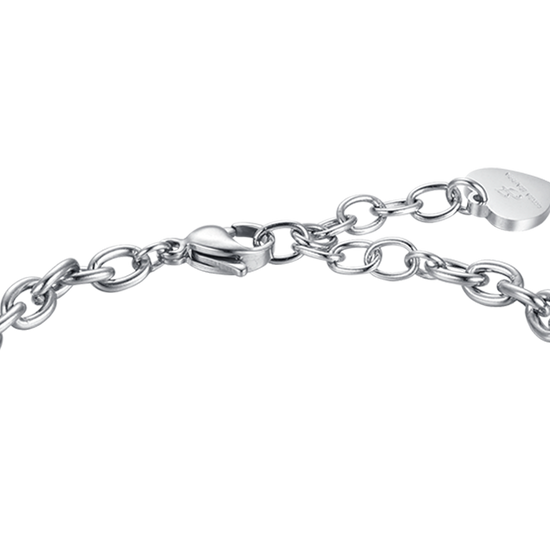 BRACELET EN ACIER POUR FEMMES AVEC TRÈFLE À QUATRE FEUILLES, CORNE ET BRELOQUE DE MADONE