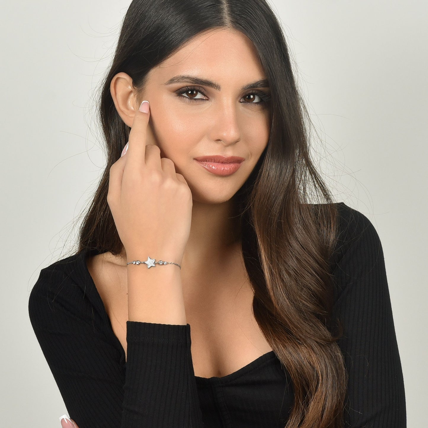 BRACELET EN ACIER POUR FEMME, ÉTOILE AVEC CRISTAUX BLANCS
