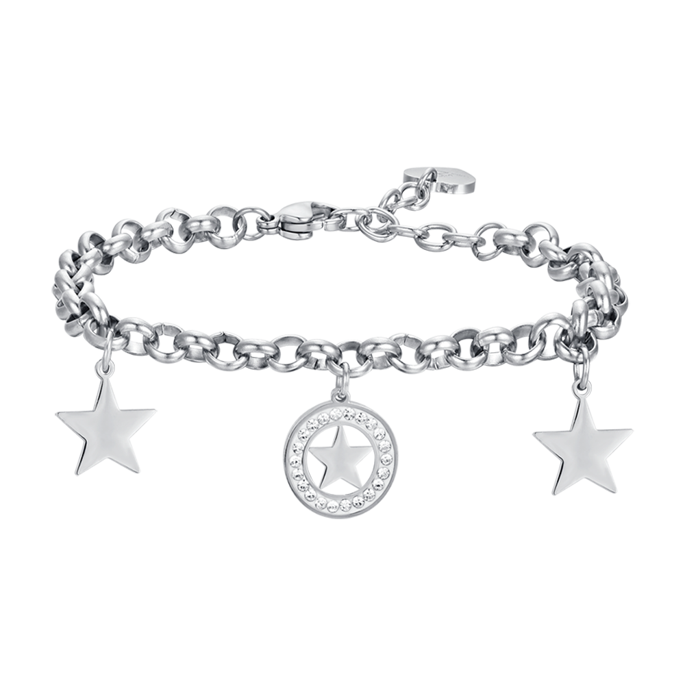 BRACELET POUR FEMME EN ACIER AVEC ÉTOILES ET CRISTAUX BLANCS