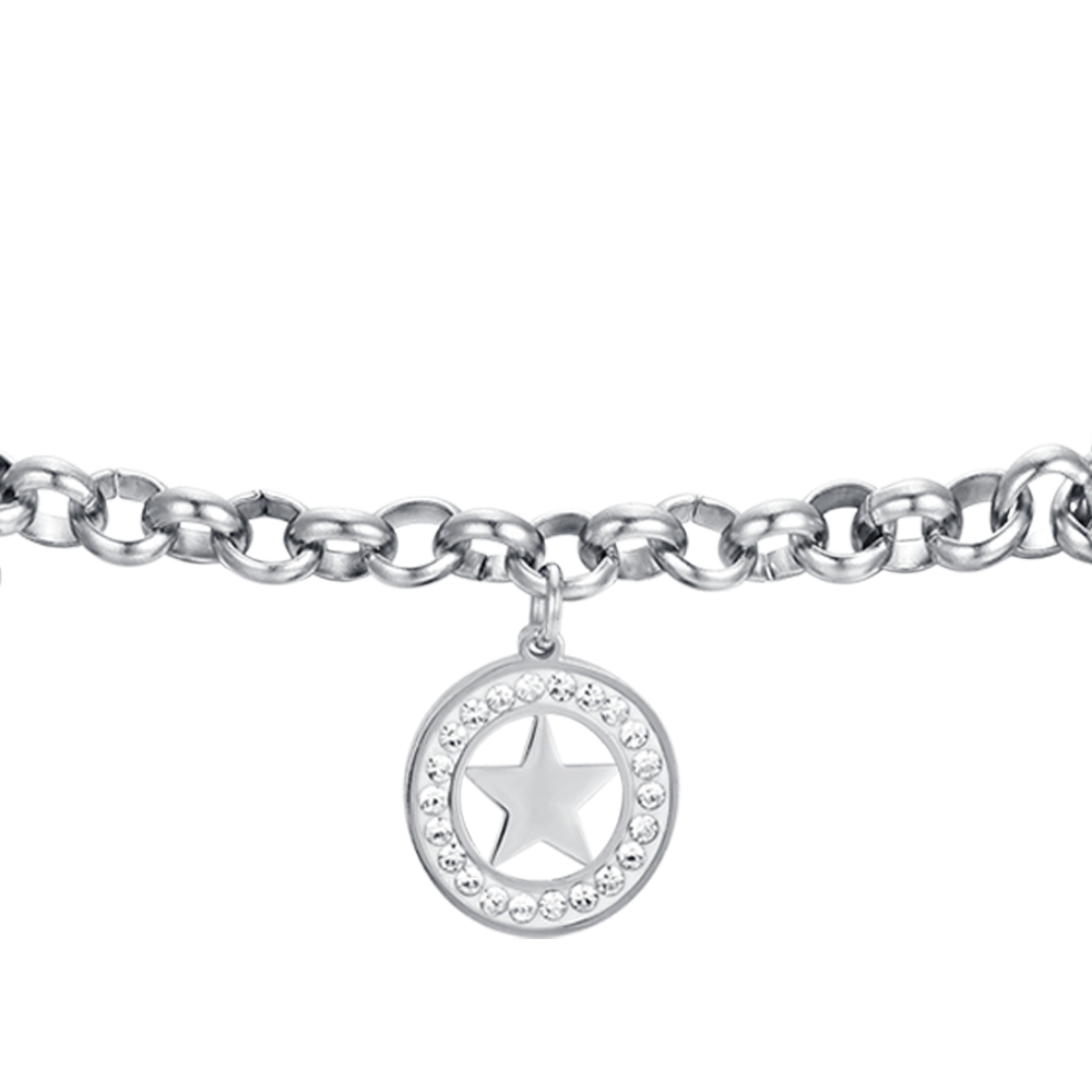 BRACELET POUR FEMME EN ACIER AVEC ÉTOILES ET CRISTAUX BLANCS