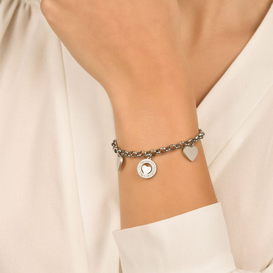 BRACELET POUR FEMME EN ACIER AVEC CŒURS ET CRISTAUX BLANCS Luca Barra