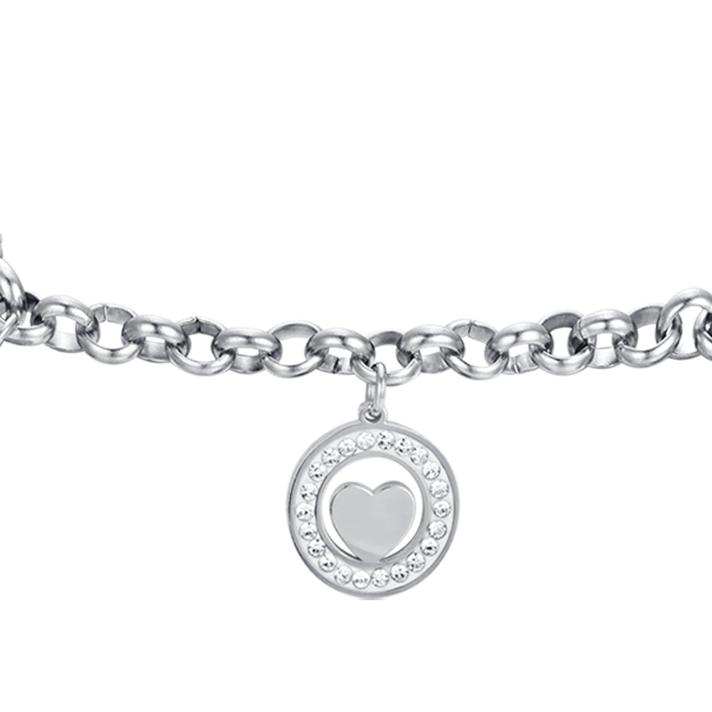 BRACELET EN ACIER POUR FEMMES AVEC CŒURS ET CRISTAUX BLANCS