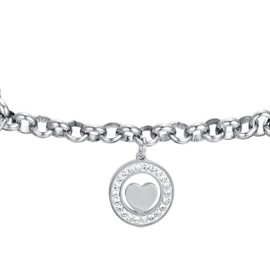 BRACELET EN ACIER POUR FEMMES AVEC CŒURS ET CRISTAUX BLANCS