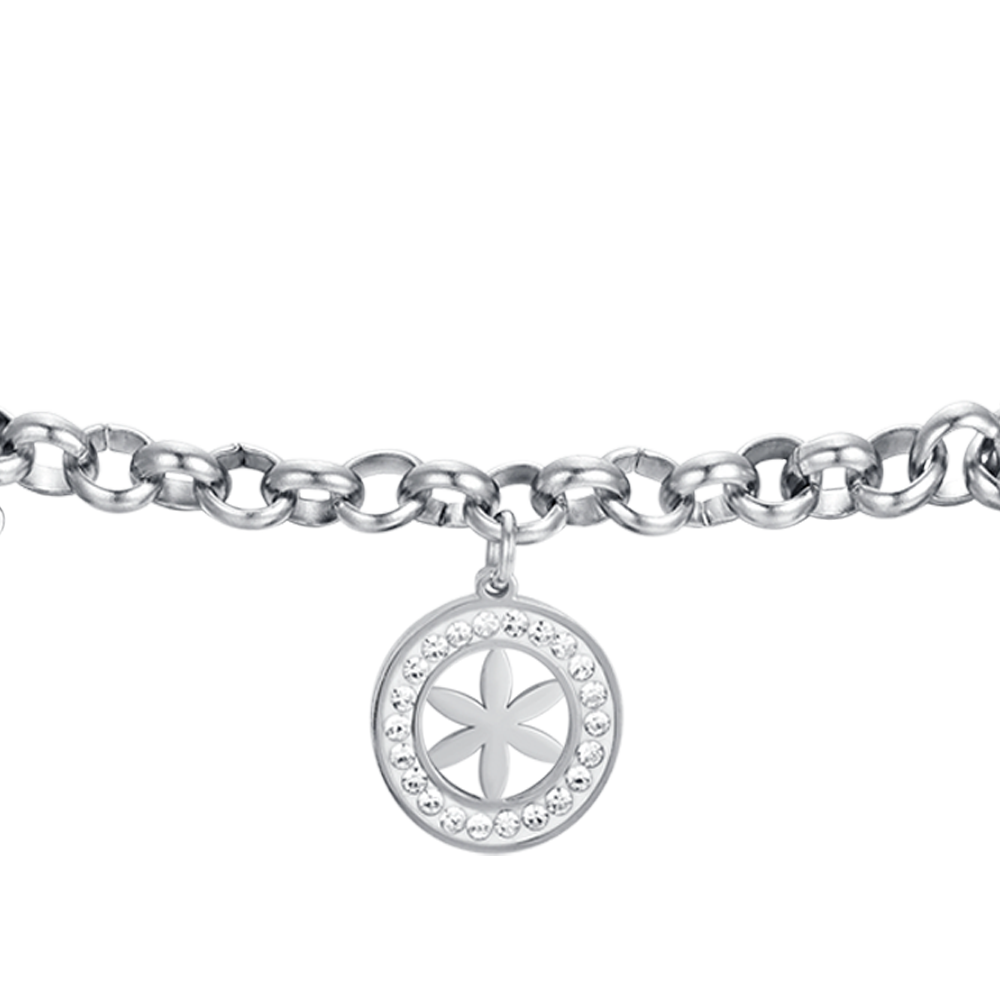 BRACELET POUR FEMME EN ACIER AVEC FLEUR DE VIE ET CRISTAUX BLANCS