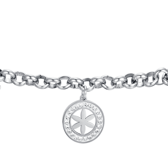 BRACELET POUR FEMME EN ACIER AVEC FLEUR DE VIE ET CRISTAUX BLANCS