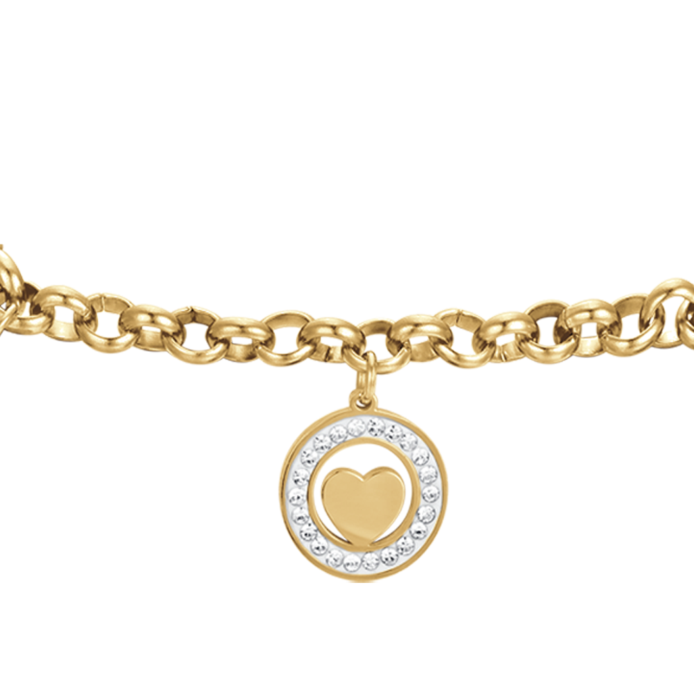BRACELET EN ACIER POUR FEMMES AVEC CŒURS ET CRISTAUX BLANCS