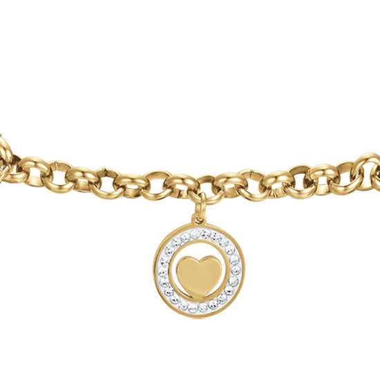 BRACELET EN ACIER POUR FEMMES AVEC CŒURS ET CRISTAUX BLANCS