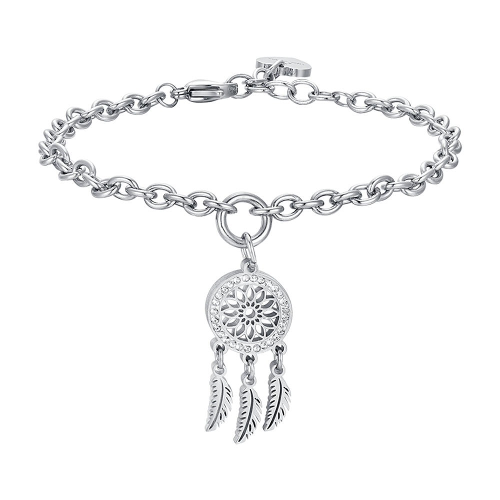 BRACELET ATTRAPE-RÊVES EN ACIER POUR FEMMES AVEC CRISTAUX BLANCS