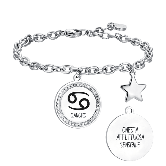BRACELET FEMME EN ACIER SIGNE DU ZODIAQUE CANCER PLAQUE