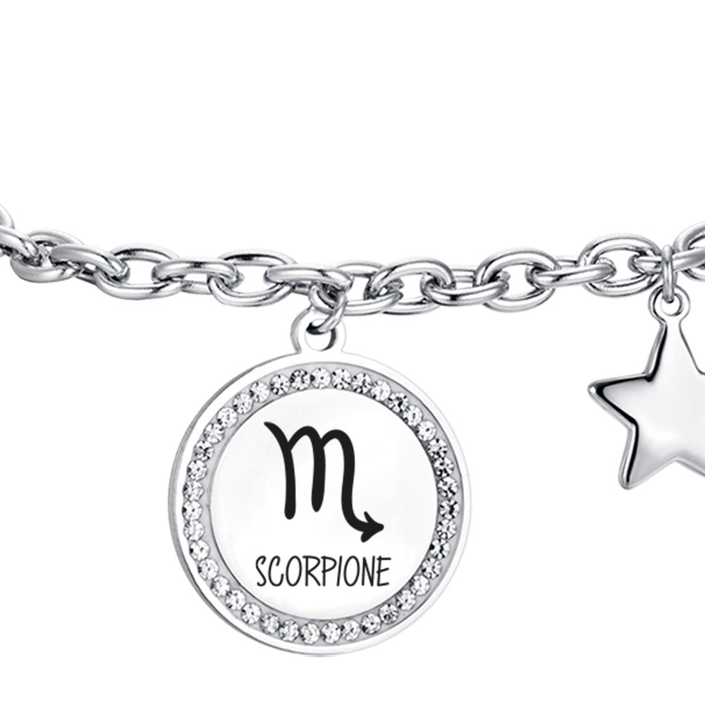 BRACELET FEMME EN ACIER SIGNE DU ZODIAQUE SCORPION PLAQUE