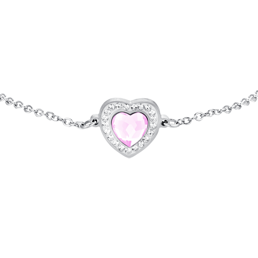 BRACELET FEMME EN ACIER AVEC COEUR EN CRISTAL ROSE ET BLANC