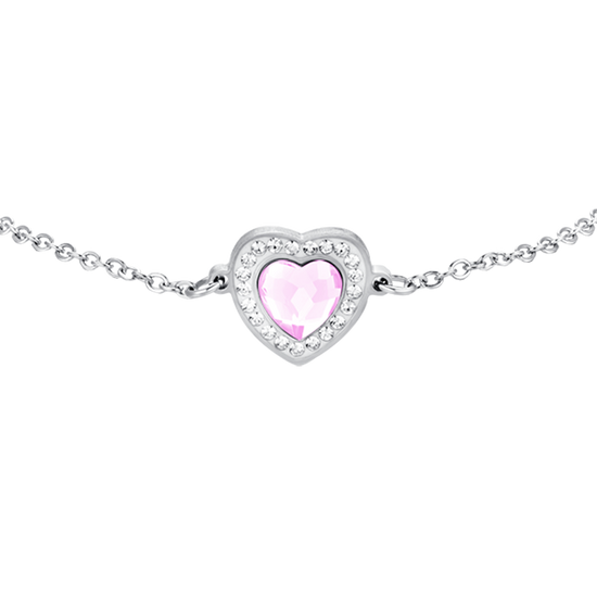BRACELET FEMME EN ACIER AVEC COEUR EN CRISTAL ROSE ET BLANC