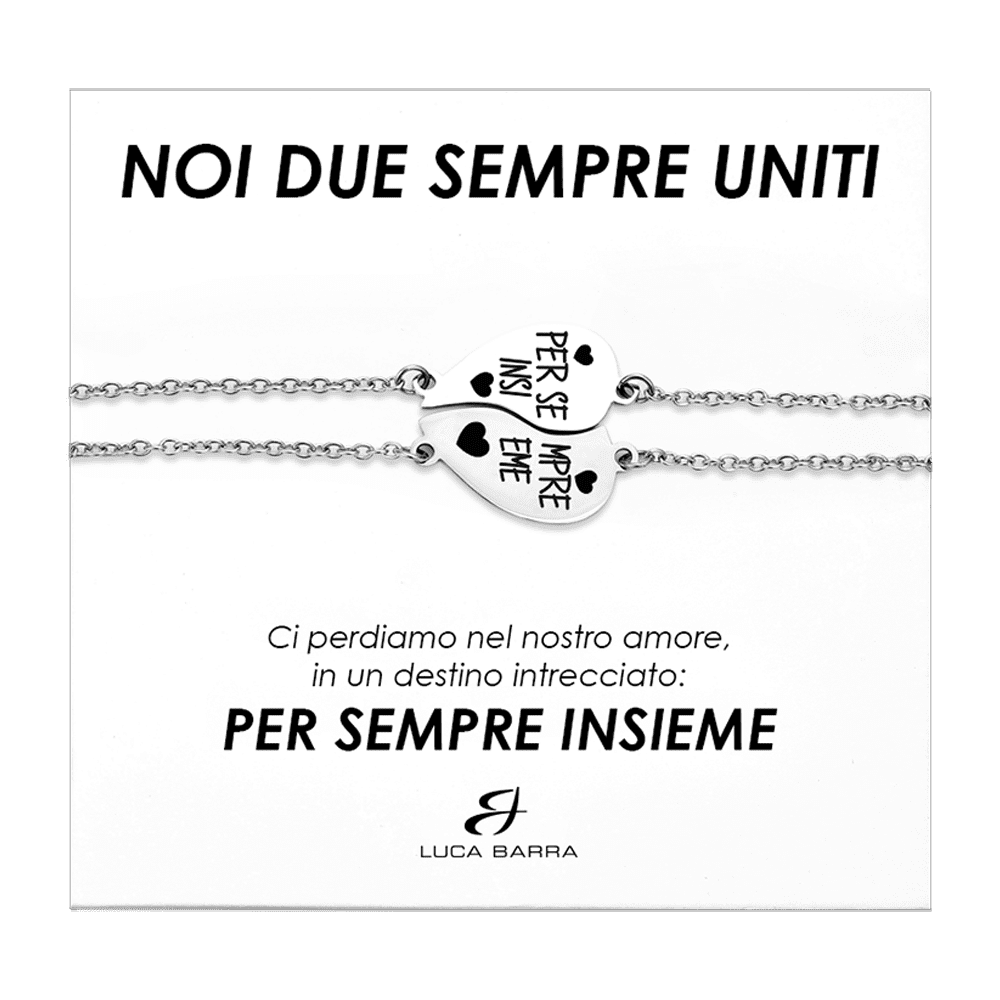 BRACCIALI COPPIA IN ACCIAIO MEZZO CUORE PER SEMPRE INSIEME Luca Barra