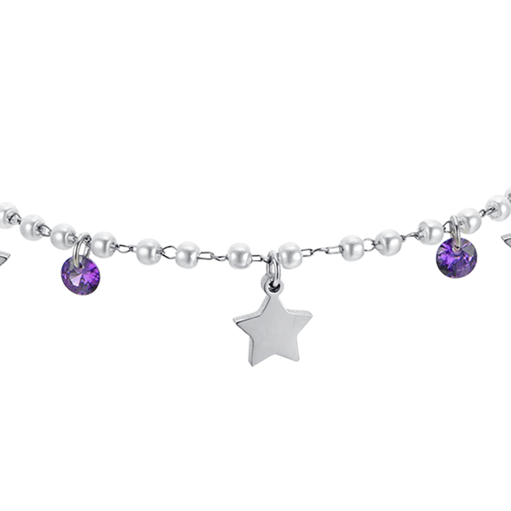 BRACELET FEMME EN ACIER AVEC PERLES ET ÉTOILES