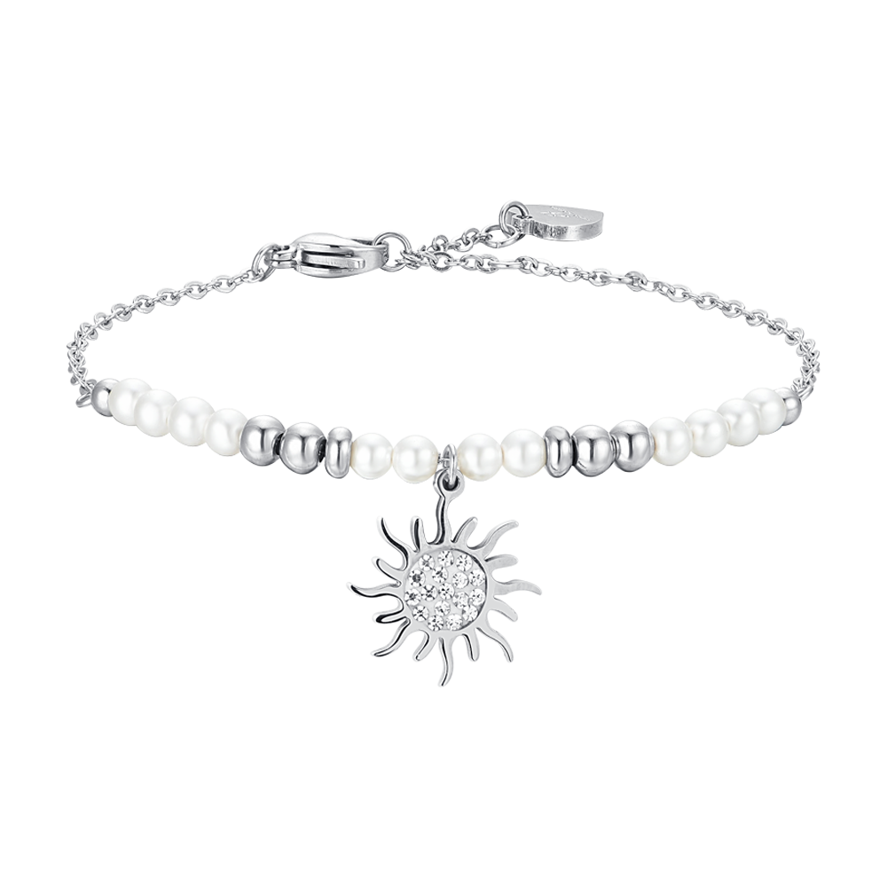 BRACCIALE DONNA IN ACCIAIO CON PERLE E SOLE Luca Barra