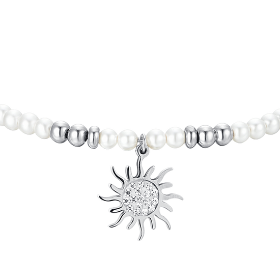 BRACCIALE DONNA IN ACCIAIO CON PERLE SINTETICHE E SOLE
