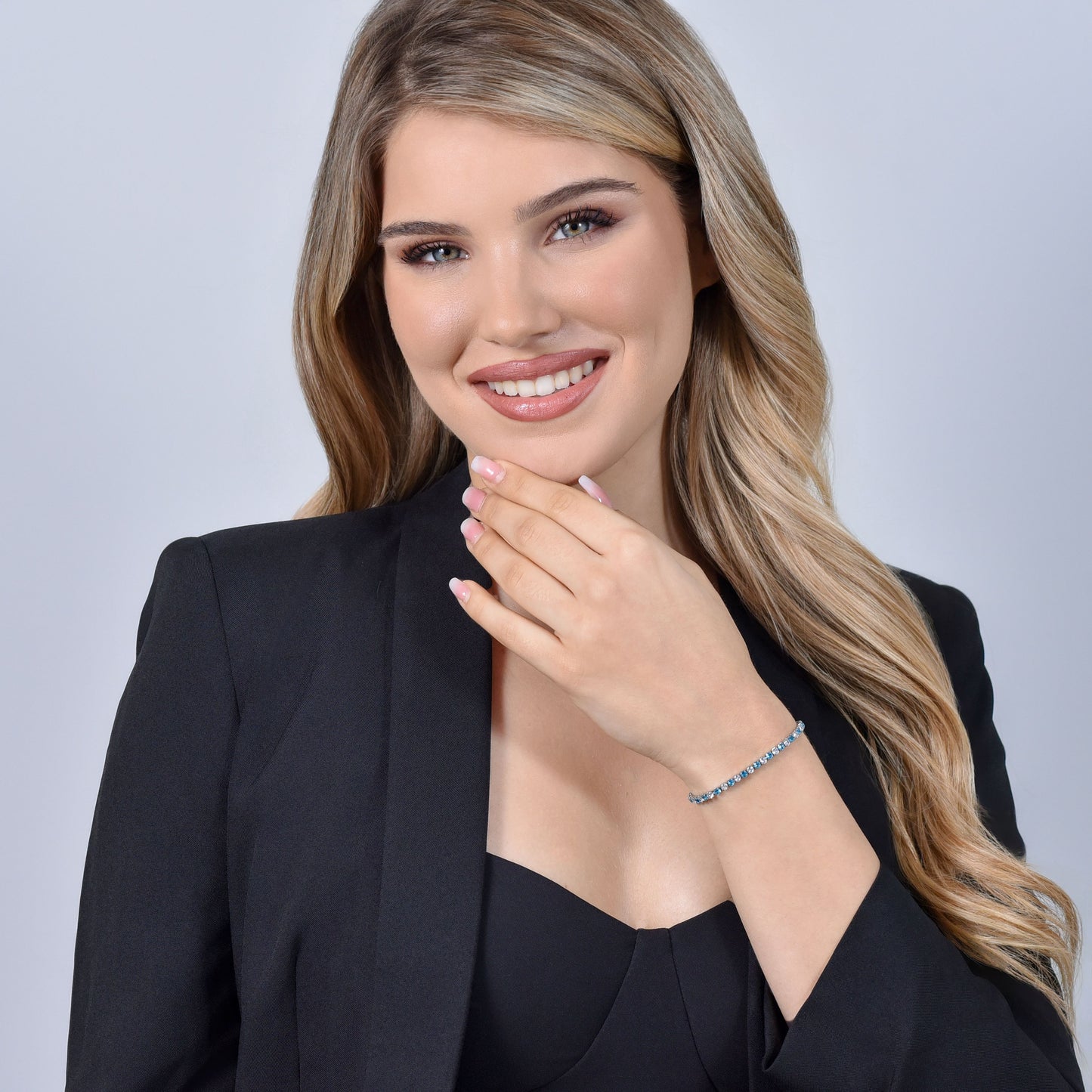 BRACELET DE TENNIS FEMME CRISTAUX BLEUS ET BLANCS