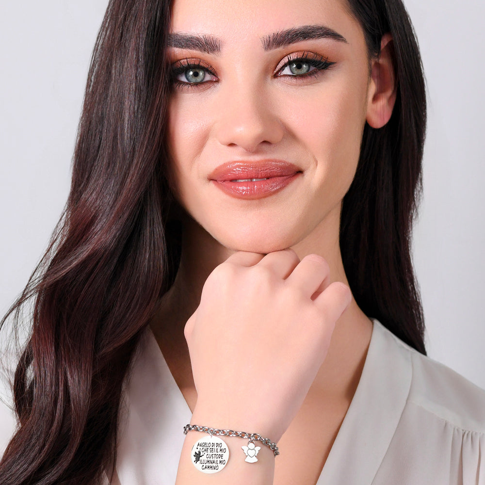 BRACELET FEMME EN ACIER AVEC BRELOQUE ANGE