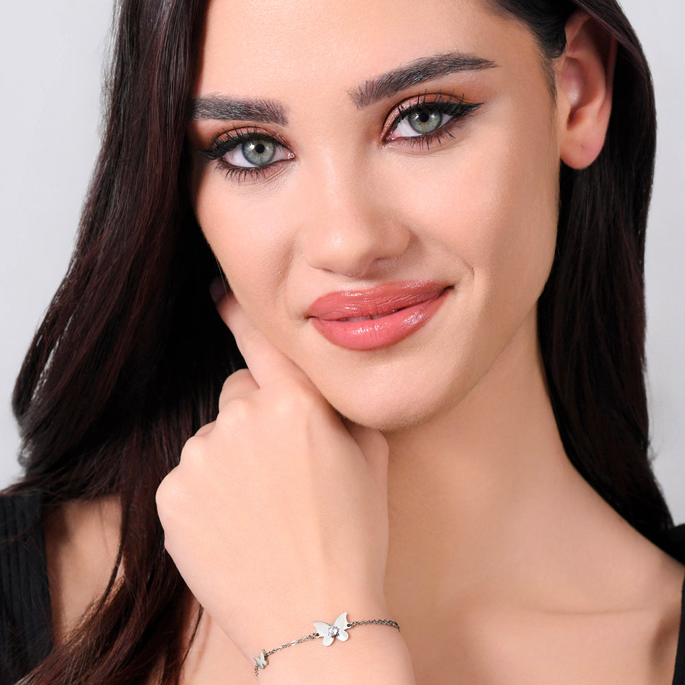 BRACELET FEMME EN ACIER AVEC PAPILLON ET ZIRCON CUBIQUE