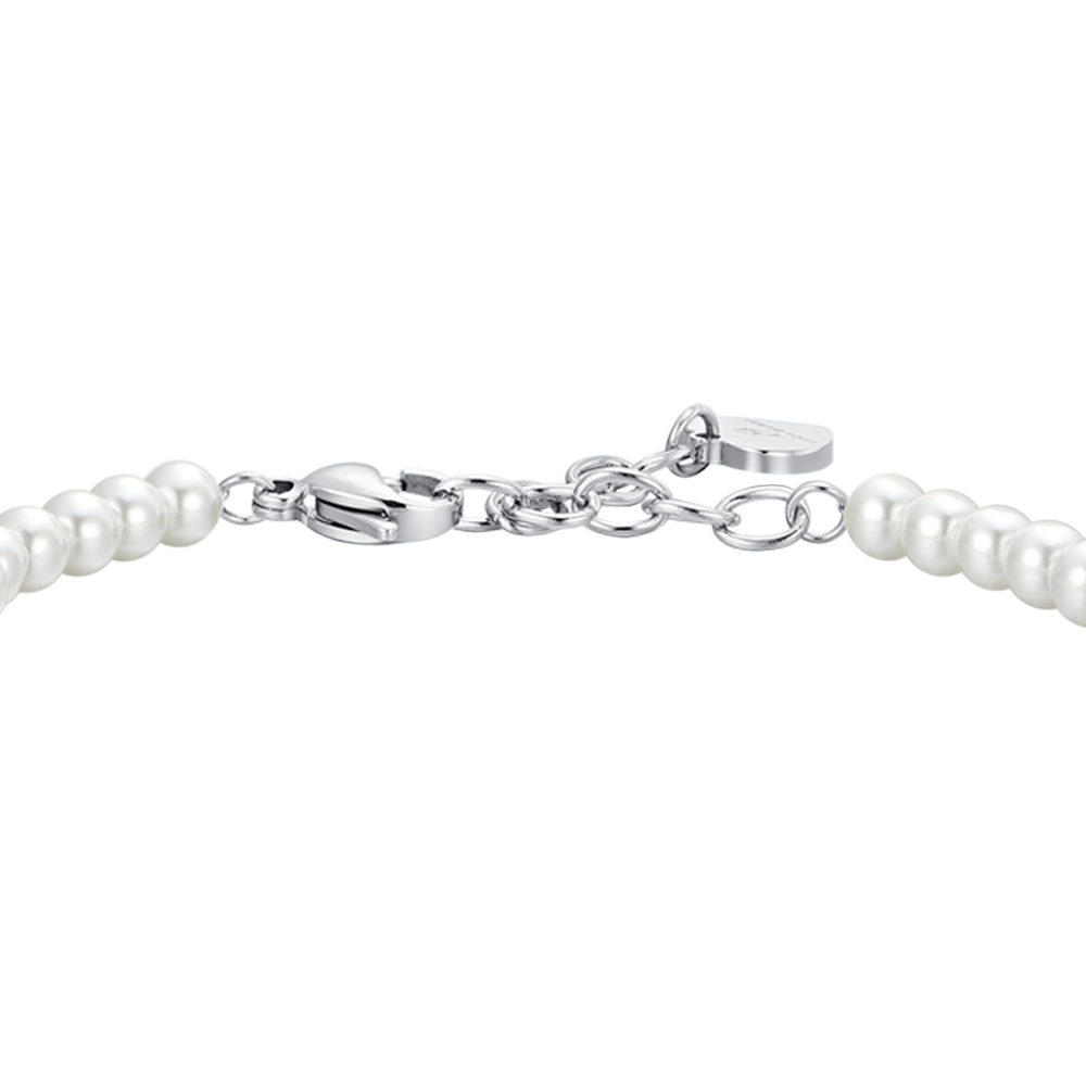 BRACCIALE DONNA IN ACCIAIO PERLE E ZIRCONE BIANCO Luca Barra