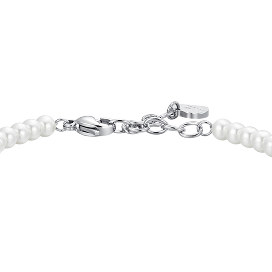 BRACCIALE DONNA IN ACCIAIO PERLE SINTETICHE E CUORE ZIRCONE BIANCO