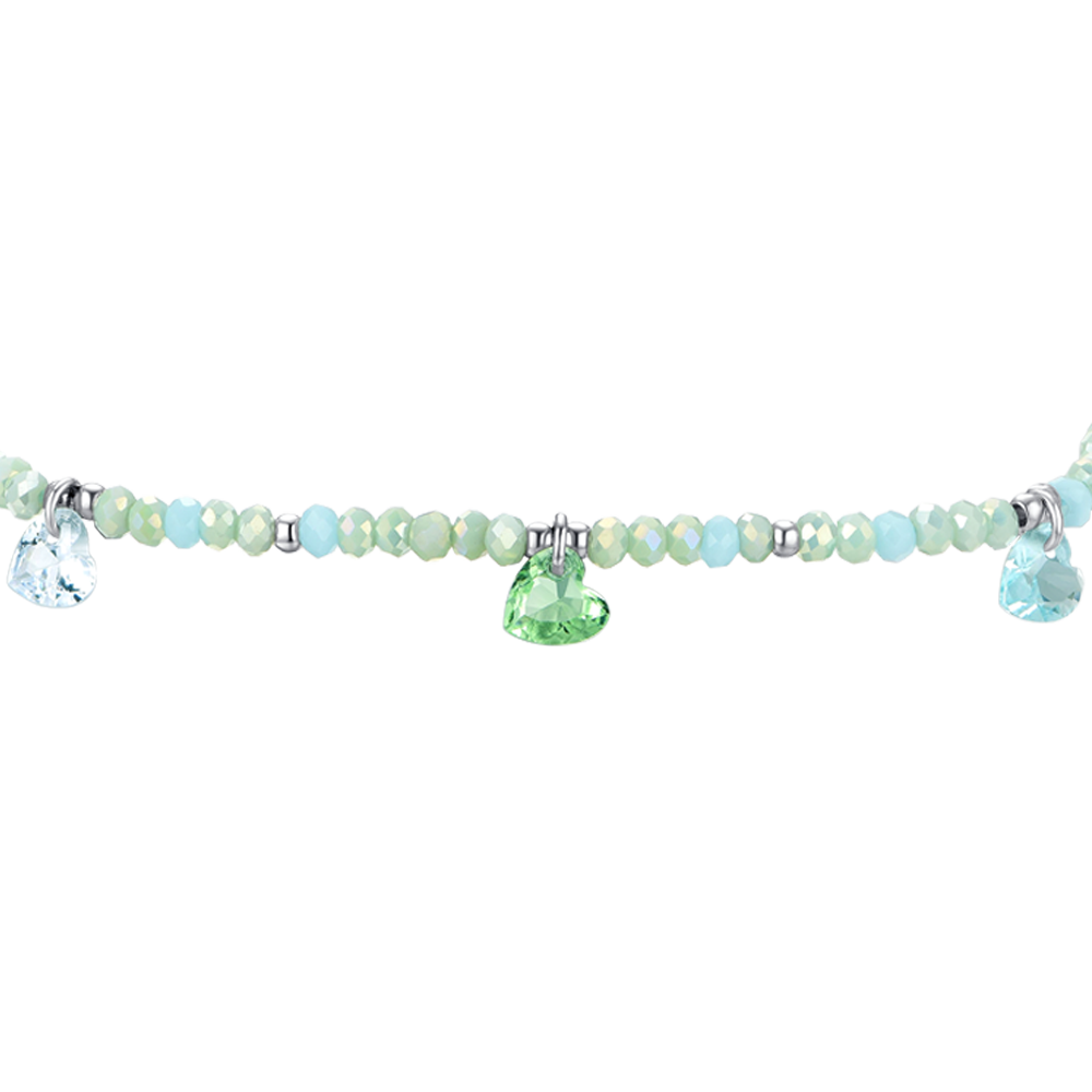 BRACELET FEMME EN ACIER AVEC PIERRES ET CRISTAUX VERT D'EAU