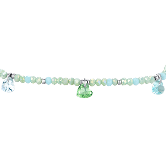 BRACELET FEMME EN ACIER AVEC PIERRES ET CRISTAUX VERT D'EAU