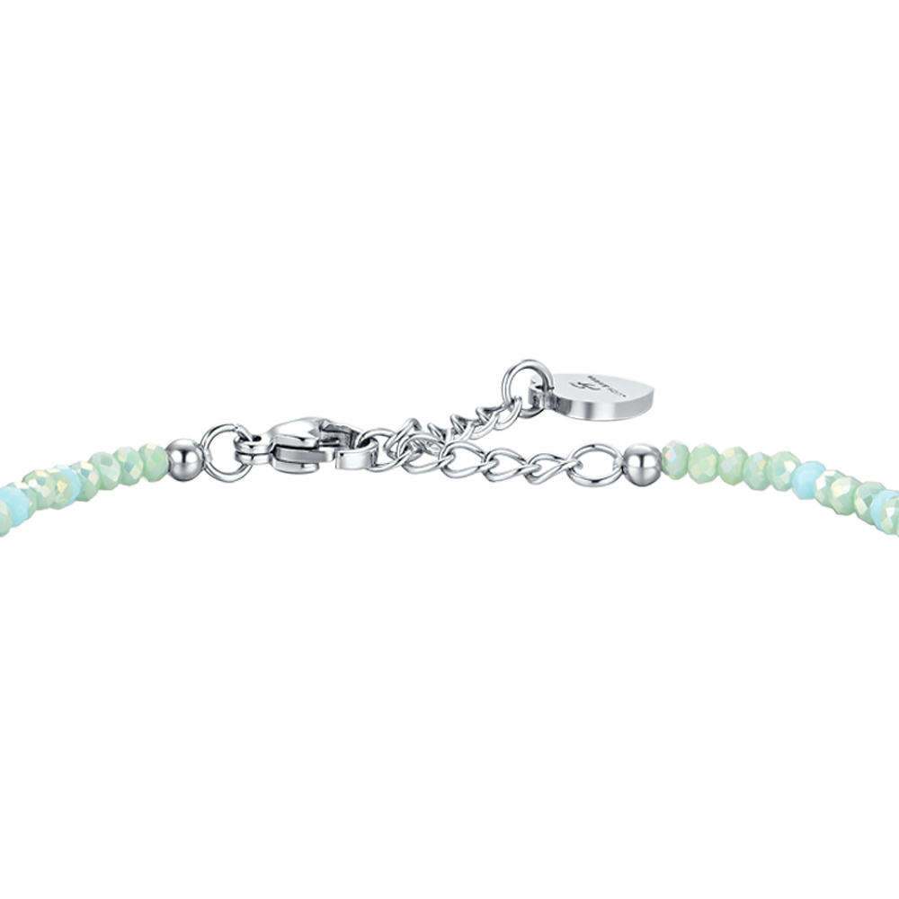 BRACELET FEMME EN ACIER AVEC PIERRES ET CRISTAUX VERT D'EAU
