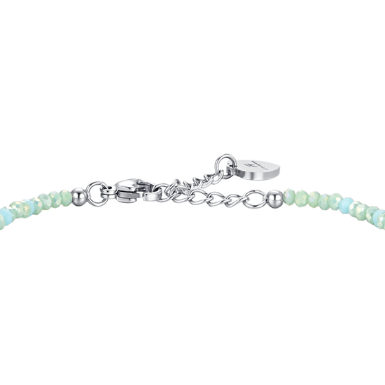 BRACELET FEMME EN ACIER AVEC PIERRES ET CRISTAUX VERT D'EAU