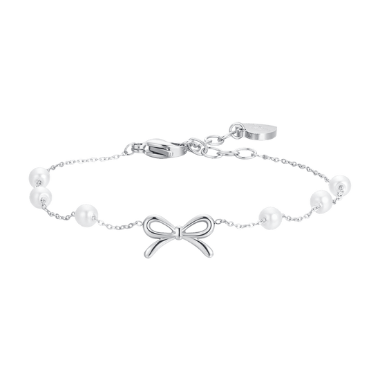 BRACCIALE DONNA IN ACCIAIO PERLE SINTETICHE E FIOCCO