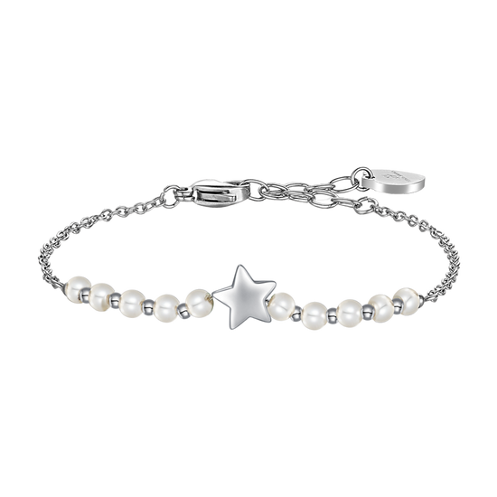 BRACCIALE DONNA IN ACCIAIO E PERLE SINTETICHE BIANCHE CON STELLA
