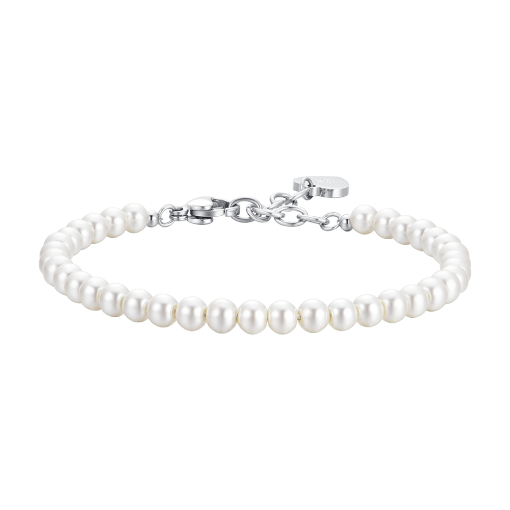 BRACELET FEMME EN ACIER AVEC PERLES BLANCHES