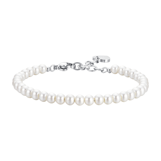 BRACELET FEMME EN ACIER AVEC PERLES BLANCHES