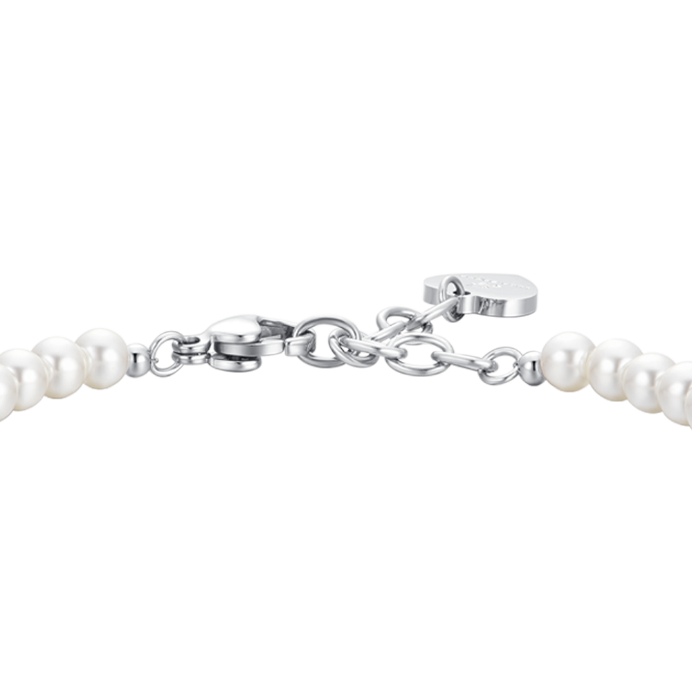 BRACELET FEMME EN ACIER AVEC PERLES BLANCHES