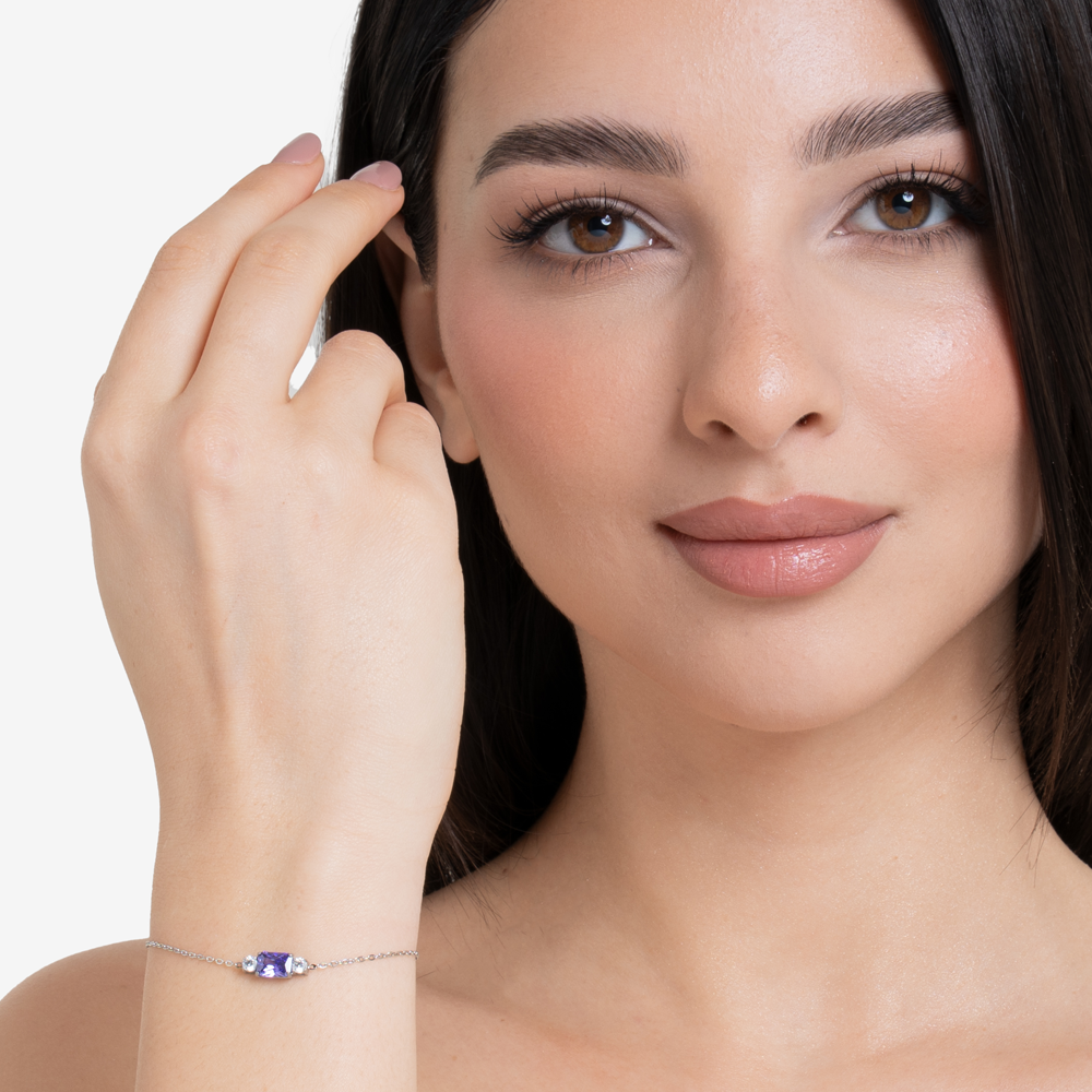 BRACCIALE DONNA IN ACCIAIO CON ZIRCONI VIOLA E BIANCHI