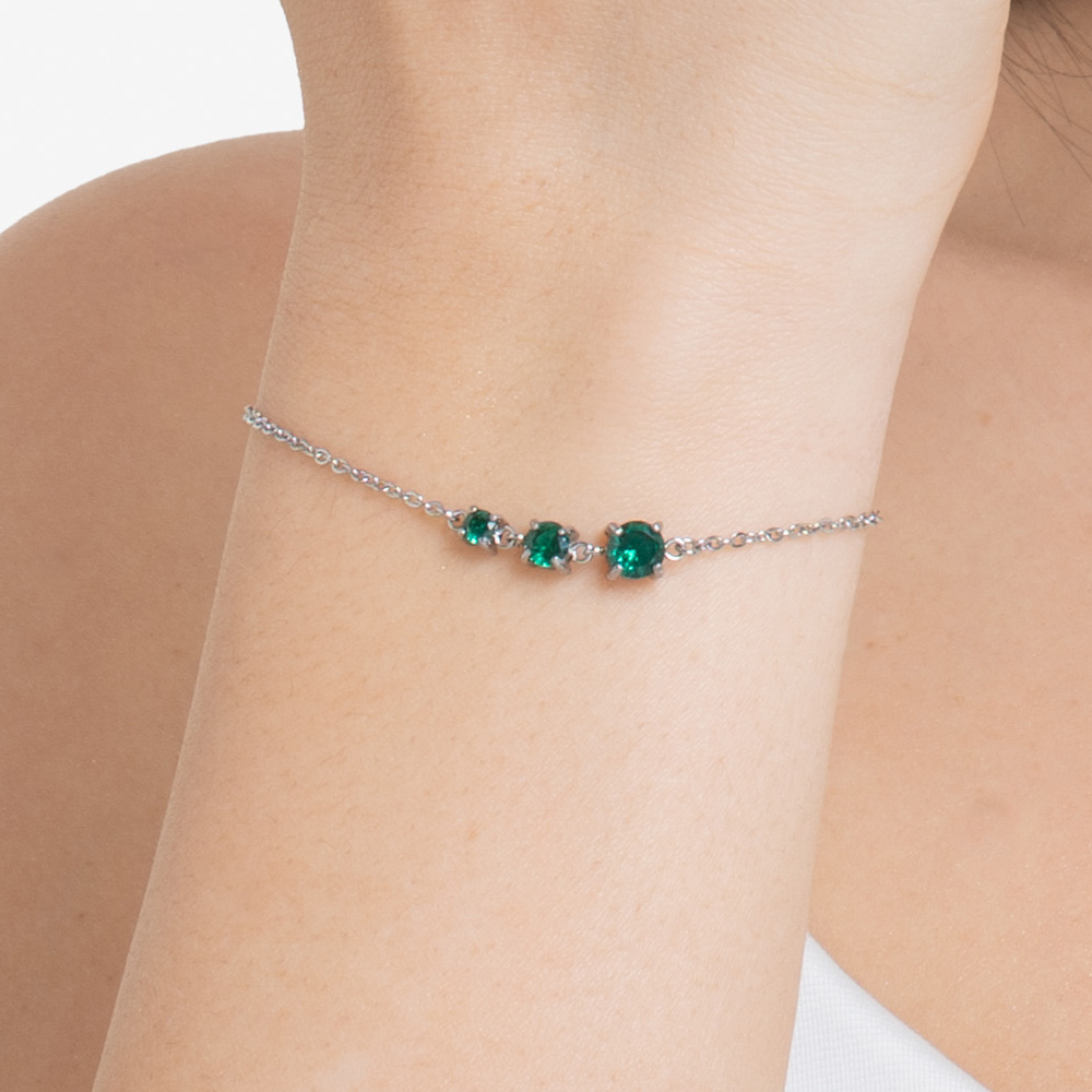 BRACCIALE DONNA IN ACCIAIO CON ZIRCONI VERDI