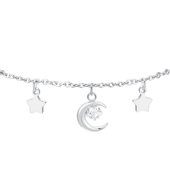 BRACCIALE DONNA IN ACCIAIO, LUNA CON ZIRCONE BIANCO E STELLE