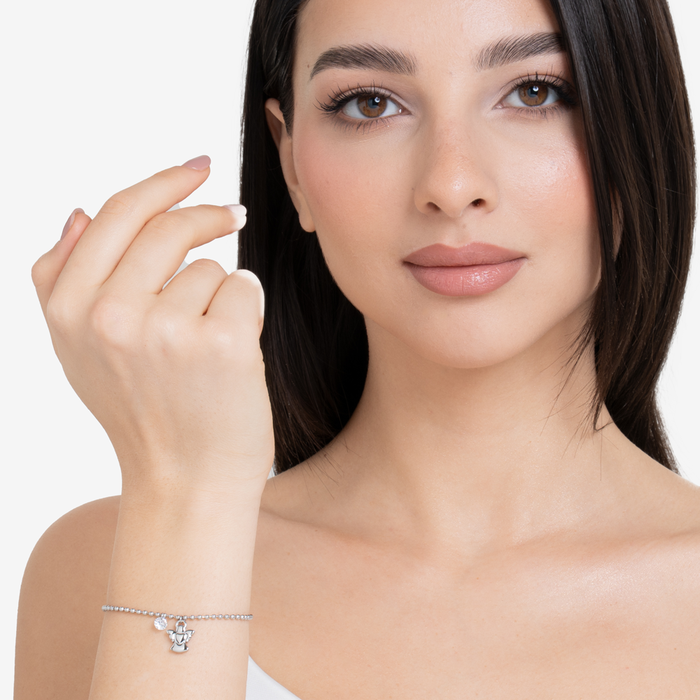 BRACCIALE DONNA IN ACCIAIO CON ANGELO E ZIRCONE BIANCO