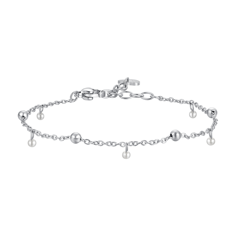 BRACELET FEMME EN ACIER AVEC PERLES BLANCHES