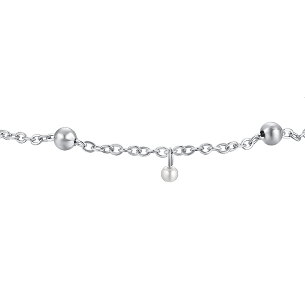 BRACELET FEMME EN ACIER AVEC PERLES BLANCHES