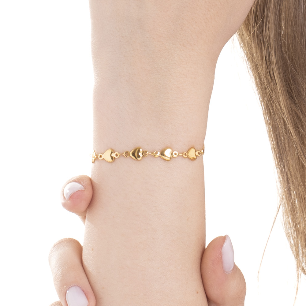 BRACELET FEMME IP EN ACIER DORÉ AVEC CŒURS